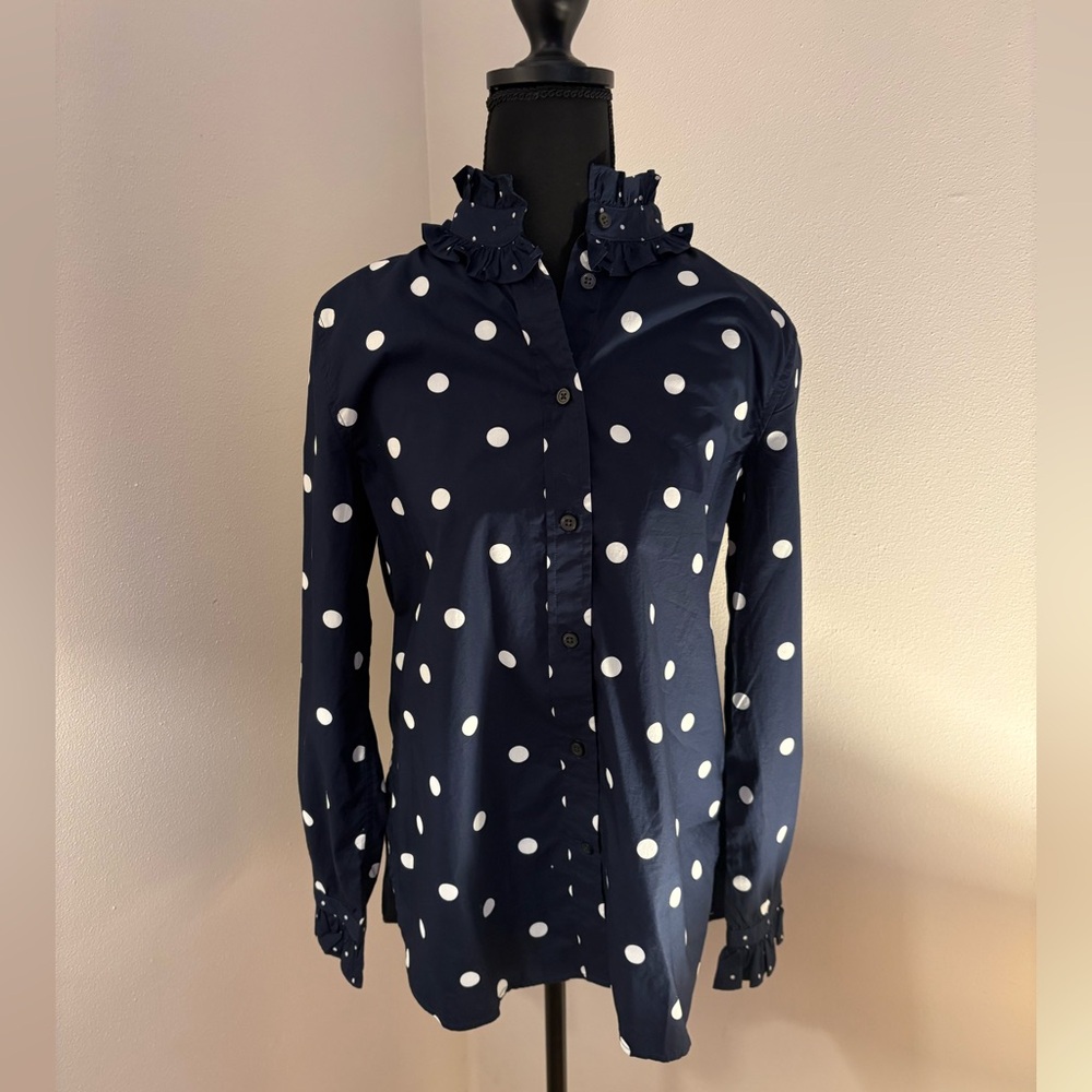 J. Crew Navy Polka Dot Blouse